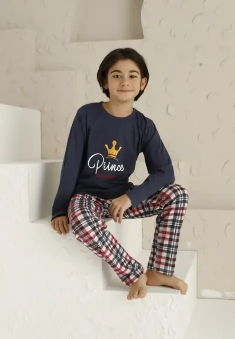 Pijama Băieți, Mânecă Lungă si Pantaloni Lungi, Prince,Culoare Bleumarin,Engros